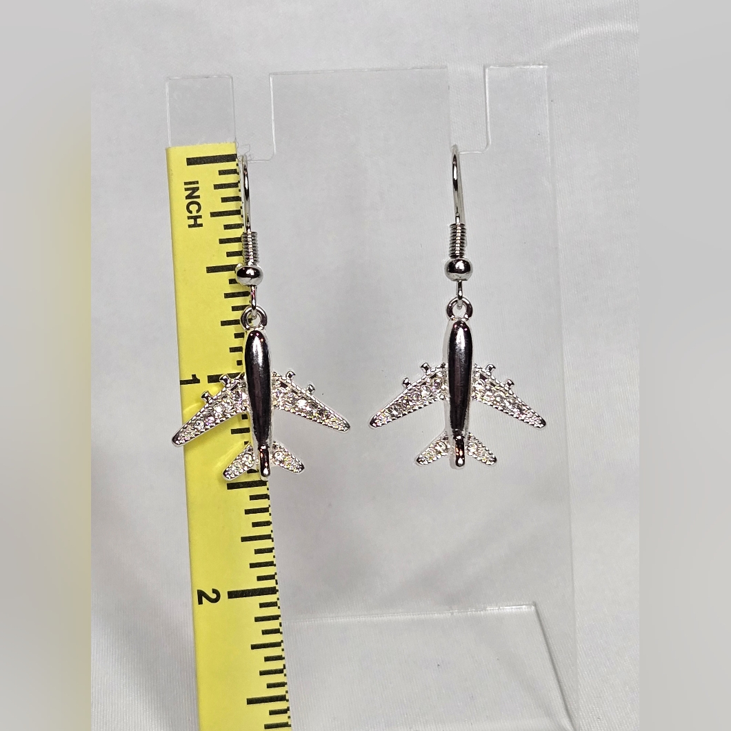 Sparkling Silver Airplane Earrings 6$